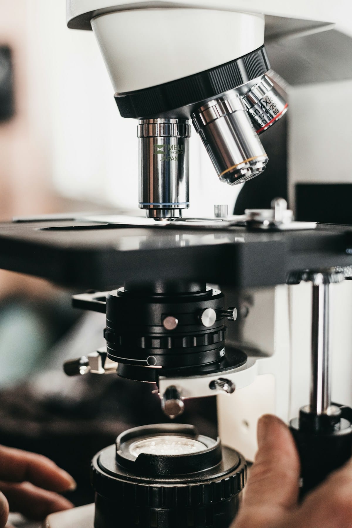 Microscope on a laboratory bench